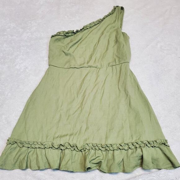 Blue Rain Green Ruffle Sleeveless One Shoulder Bohemian Romantic Fairy Dress L - Picture 1 of 9
